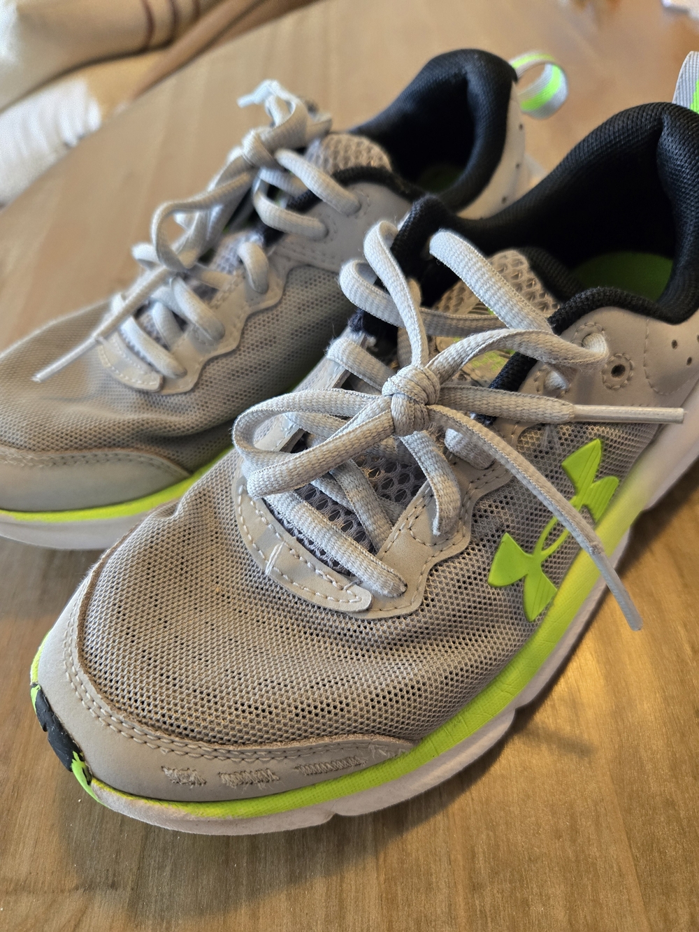 Under Armour Gray and Neon Green Kids' Athletic Sneakers
